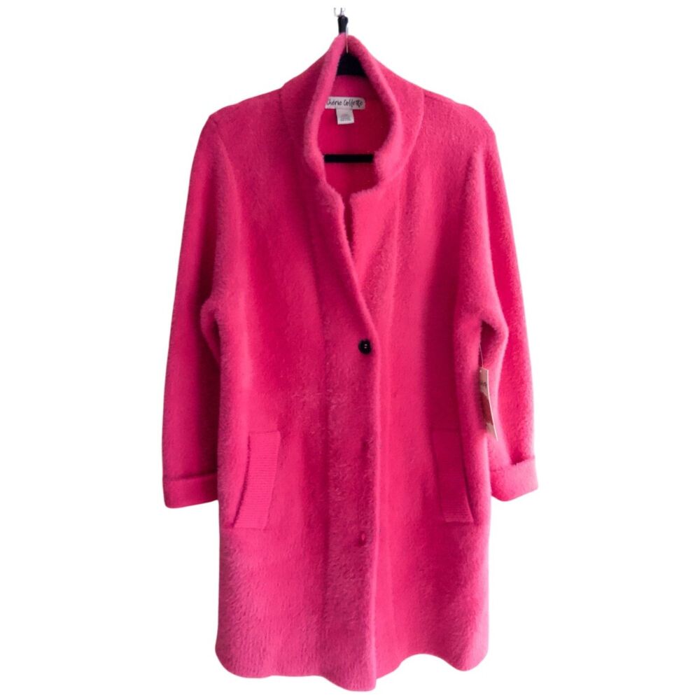Hot pink Cherie Collette fuzzy long cardigan size L